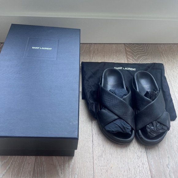 YSL Black Padded Leather Sandal Sz 7/7.5 - Picture 2 of 6